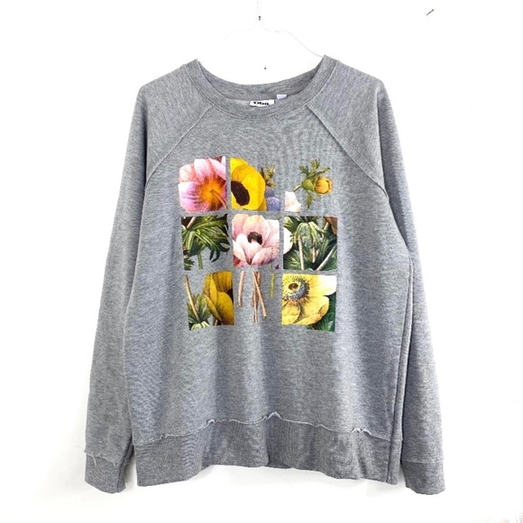 Doe Floral Print Fleece Pullover Sweatshirt Gray - Picture 2 of 8